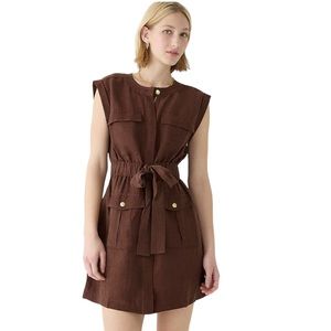 NWT J Crew Tie-waist mini dress Sz 6 Brown Chelsea Linen Blend